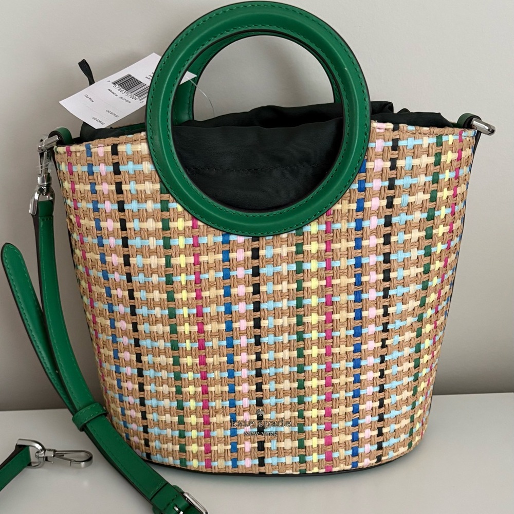 Kate spade colourful Woven Tote Bag with Green Accents small